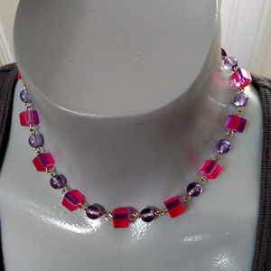 Vintage purple pink beaded choker necklace